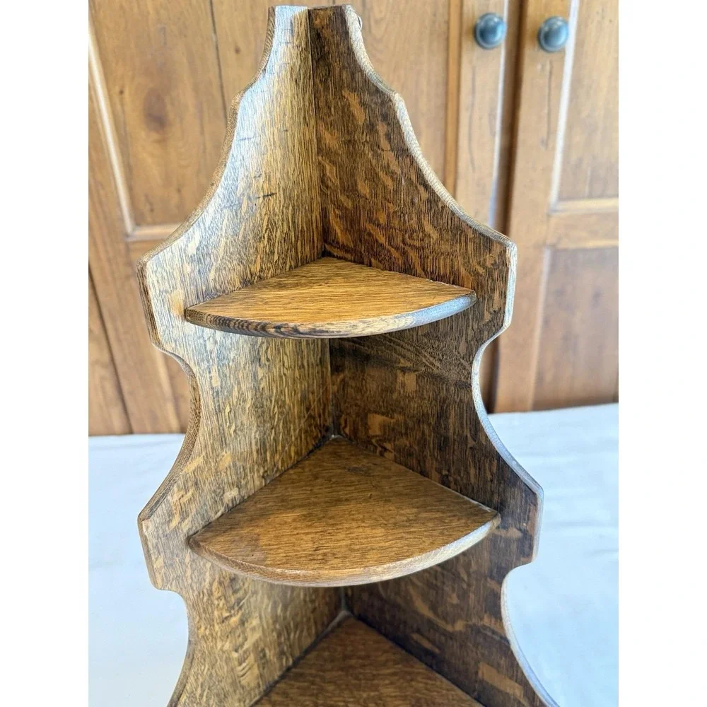 Vintage French Oak Corner Shelf 3 Tiers 20